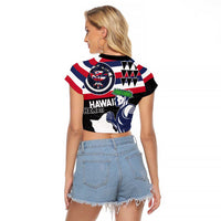 Honolulu Running Race Raglan Cropped T Shirt Hawaii Marathon Kakau Art with Hibiscus and National Flag Style LT03 - Polynesian Pride