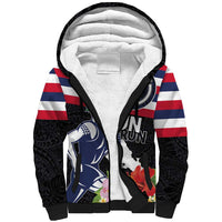 Honolulu Running Race Sherpa Hoodie Hawaii Marathon Kakau Art with Hibiscus and National Flag Style LT03 Unisex Blue and White - Polynesian Pride