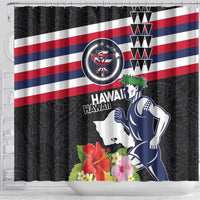 Honolulu Running Race Shower Curtain Hawaii Marathon Kakau Art with Hibiscus and National Flag Style LT03 - Polynesian Pride