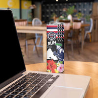 Honolulu Running Race Skinny Tumbler Hawaii Marathon Kakau Art with Hibiscus and National Flag Style LT03 - Polynesian Pride