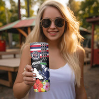 Honolulu Running Race Skinny Tumbler Hawaii Marathon Kakau Art with Hibiscus and National Flag Style LT03 - Polynesian Pride