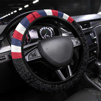 Honolulu Running Race Steering Wheel Cover Hawaii Marathon Kakau Art with Hibiscus and National Flag Style LT03 Universal Fit Blue and White - Polynesian Pride
