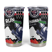 Honolulu Running Race Tumbler Cup Hawaii Marathon Kakau Art with Hibiscus and National Flag Style LT03 Blue and White - Polynesian Pride