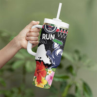 Honolulu Running Race Tumbler With Handle Hawaii Marathon Kakau Art with Hibiscus and National Flag Style LT03 - Polynesian Pride