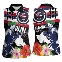 Honolulu Running Race Women Sleeveless Polo Shirt Hawaii Marathon Kakau Art with Hibiscus and National Flag Style LT03 - Polynesian Pride