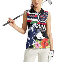 Honolulu Running Race Women Sleeveless Polo Shirt Hawaii Marathon Kakau Art with Hibiscus and National Flag Style LT03 - Polynesian Pride