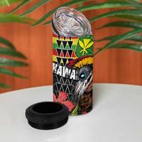 Kanaka Maoli Ikaika Warrior 4 in 1 Can Cooler Tumbler Hibiscus Kakau Art and Tapa Tribal Pattern LT03 - Polynesian Pride