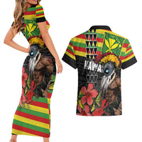 Kanaka Maoli Ikaika Warrior Couples Matching Short Sleeve Bodycon Dress and Hawaiian Shirt Hibiscus Kakau Art and Tapa Tribal Pattern LT03 - Polynesian Pride