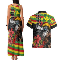 Kanaka Maoli Ikaika Warrior Couples Matching Tank Maxi Dress and Hawaiian Shirt Hibiscus Kakau Art and Tapa Tribal Pattern LT03 - Polynesian Pride