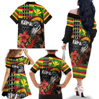 Kanaka Maoli Ikaika Warrior Family Matching Off The Shoulder Long Sleeve Dress and Hawaiian Shirt Hibiscus Kakau Art and Tapa Tribal Pattern LT03 - Polynesian Pride