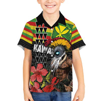 Kanaka Maoli Ikaika Warrior Family Matching Short Sleeve Bodycon Dress and Hawaiian Shirt Hibiscus Kakau Art and Tapa Tribal Pattern LT03 Son's Shirt Black - Polynesian Pride