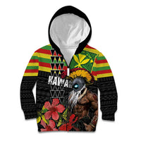 Kanaka Maoli Ikaika Warrior Kid Hoodie Hibiscus Kakau Art and Tapa Tribal Pattern LT03 Zip Hoodie Black - Polynesian Pride