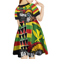 Kanaka Maoli Ikaika Warrior Kid Short Sleeve Dress Hibiscus Kakau Art and Tapa Tribal Pattern LT03 - Polynesian Pride