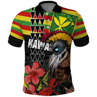 Kanaka Maoli Ikaika Warrior Polo Shirt Hibiscus Kakau Art and Tapa Tribal Pattern LT03 Black - Polynesian Pride