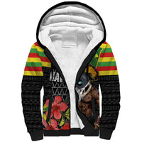 Kanaka Maoli Ikaika Warrior Sherpa Hoodie Hibiscus Kakau Art and Tapa Tribal Pattern LT03 Unisex Black - Polynesian Pride