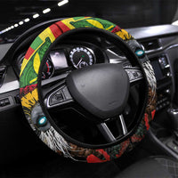 Kanaka Maoli Ikaika Warrior Steering Wheel Cover Hibiscus Kakau Art and Tapa Tribal Pattern LT03 Universal Fit Black - Polynesian Pride