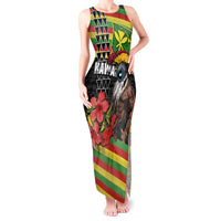 Kanaka Maoli Ikaika Warrior Tank Maxi Dress Hibiscus Kakau Art and Tapa Tribal Pattern LT03 Women Black - Polynesian Pride