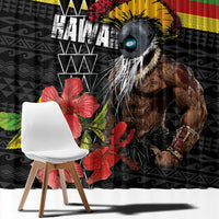 Kanaka Maoli Ikaika Warrior Window Curtain Hibiscus Kakau Art and Tapa Tribal Pattern