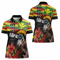 Kanaka Maoli Ikaika Warrior Women Polo Shirt Hibiscus Kakau Art and Tapa Tribal Pattern