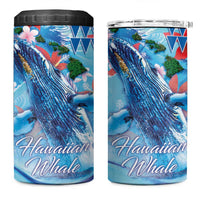 Hawaiian Waves Whale 4 in 1 Can Cooler Tumbler Kakau Art and Tropical Red Hibiscus Flowers LT03 One Size: 16 oz Blue - Polynesian Pride