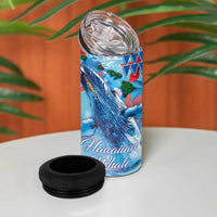 Hawaiian Waves Whale 4 in 1 Can Cooler Tumbler Kakau Art and Tropical Red Hibiscus Flowers LT03 - Polynesian Pride