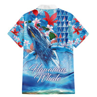 Hawaiian Waves Whale Family Matching Mermaid Dress and Hawaiian Shirt Kakau Art and Tropical Red Hibiscus Flowers LT03 - Polynesian Pride