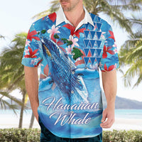 Hawaiian Waves Whale Hawaiian Shirt Kakau Art and Tropical Red Hibiscus Flowers LT03 - Polynesian Pride