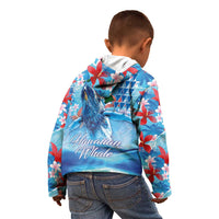 Hawaiian Waves Whale Kid Hoodie Kakau Art and Tropical Red Hibiscus Flowers LT03 - Polynesian Pride