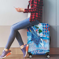 Hawaiian Waves Whale Luggage Cover Kakau Art and Tropical Red Hibiscus Flowers LT03 - Polynesian Pride