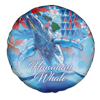 Hawaiian Waves Whale Spare Tire Cover Kakau Art and Tropical Red Hibiscus Flowers LT03 - Polynesian Pride