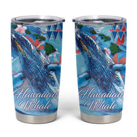 Hawaiian Waves Whale Tumbler Cup Kakau Art and Tropical Red Hibiscus Flowers LT03 Blue - Polynesian Pride