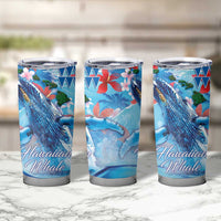 Hawaiian Waves Whale Tumbler Cup Kakau Art and Tropical Red Hibiscus Flowers LT03 - Polynesian Pride