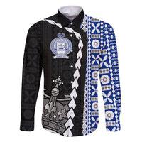 Fiji Queen Victoria School Family Matching Off Shoulder Maxi Dress and Hawaiian Shirt Tapa and Polynesian Tribal Pattern Half Style LT03 Dad's Shirt - Long Sleeve Black - Polynesian Pride