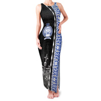 Fiji Queen Victoria School Family Matching Tank Maxi Dress and Hawaiian Shirt Tapa and Polynesian Tribal Pattern Half Style LT03 Mom's Dress Black - Polynesian Pride