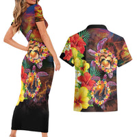 Hawaiian Sea Animals Love Couple Couples Matching Short Sleeve Bodycon Dress and Hawaiian Shirt Aloha Sunset Symphony LT03 - Polynesian Pride