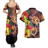 Hawaiian Sea Animals Love Couple Couples Matching Summer Maxi Dress and Hawaiian Shirt Aloha Sunset Symphony