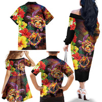 Hawaiian Sea Animals Love Couple Family Matching Off The Shoulder Long Sleeve Dress and Hawaiian Shirt Aloha Sunset Symphony LT03 - Polynesian Pride
