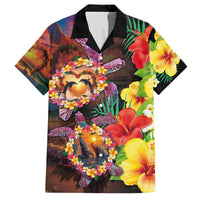 Hawaiian Sea Animals Love Couple Family Matching Off The Shoulder Long Sleeve Dress and Hawaiian Shirt Aloha Sunset Symphony LT03 Dad's Shirt - Short Sleeve Black - Polynesian Pride