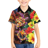Hawaiian Sea Animals Love Couple Family Matching Off The Shoulder Long Sleeve Dress and Hawaiian Shirt Aloha Sunset Symphony LT03 Son's Shirt Black - Polynesian Pride