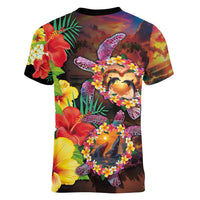 Hawaiian Sea Animals Love Couple Women V-Neck T-Shirt Aloha Sunset Symphony LT03 - Polynesian Pride