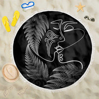 New Zealand Valentine's Day Beach Blanket Silver Fern and Line Art Love Couple LT03 One Size 150cm Black - Polynesian Pride
