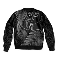New Zealand Valentine's Day Bomber Jacket Silver Fern and Line Art Love Couple LT03 - Polynesian Pride