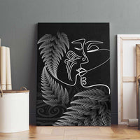 New Zealand Valentine's Day Canvas Wall Art Silver Fern and Line Art Love Couple LT03 - Polynesian Pride