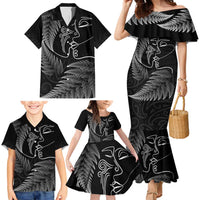 New Zealand Valentine's Day Family Matching Mermaid Dress and Hawaiian Shirt Silver Fern and Line Art Love Couple LT03 - Polynesian Pride