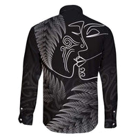 New Zealand Valentine's Day Family Matching Short Sleeve Bodycon Dress and Hawaiian Shirt Silver Fern and Line Art Love Couple LT03 - Polynesian Pride