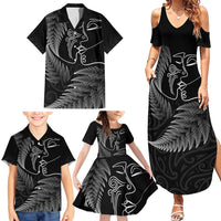 New Zealand Valentine's Day Family Matching Summer Maxi Dress and Hawaiian Shirt Silver Fern and Line Art Love Couple LT03 - Polynesian Pride