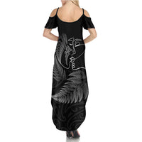 New Zealand Valentine's Day Family Matching Summer Maxi Dress and Hawaiian Shirt Silver Fern and Line Art Love Couple LT03 - Polynesian Pride