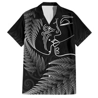 New Zealand Valentine's Day Hawaiian Shirt Silver Fern and Line Art Love Couple LT03 Black - Polynesian Pride