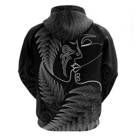 New Zealand Valentine's Day Hoodie Silver Fern and Line Art Love Couple LT03 - Polynesian Pride