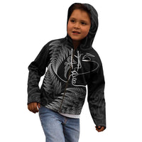 New Zealand Valentine's Day Kid Hoodie Silver Fern and Line Art Love Couple LT03 - Polynesian Pride